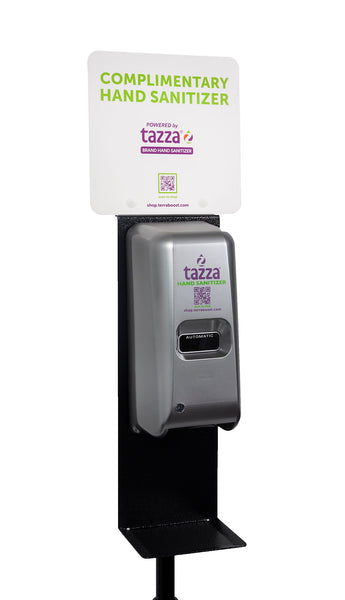 angled view of Terra boost Touchless Hand Sanitizer Dispenser With Stand