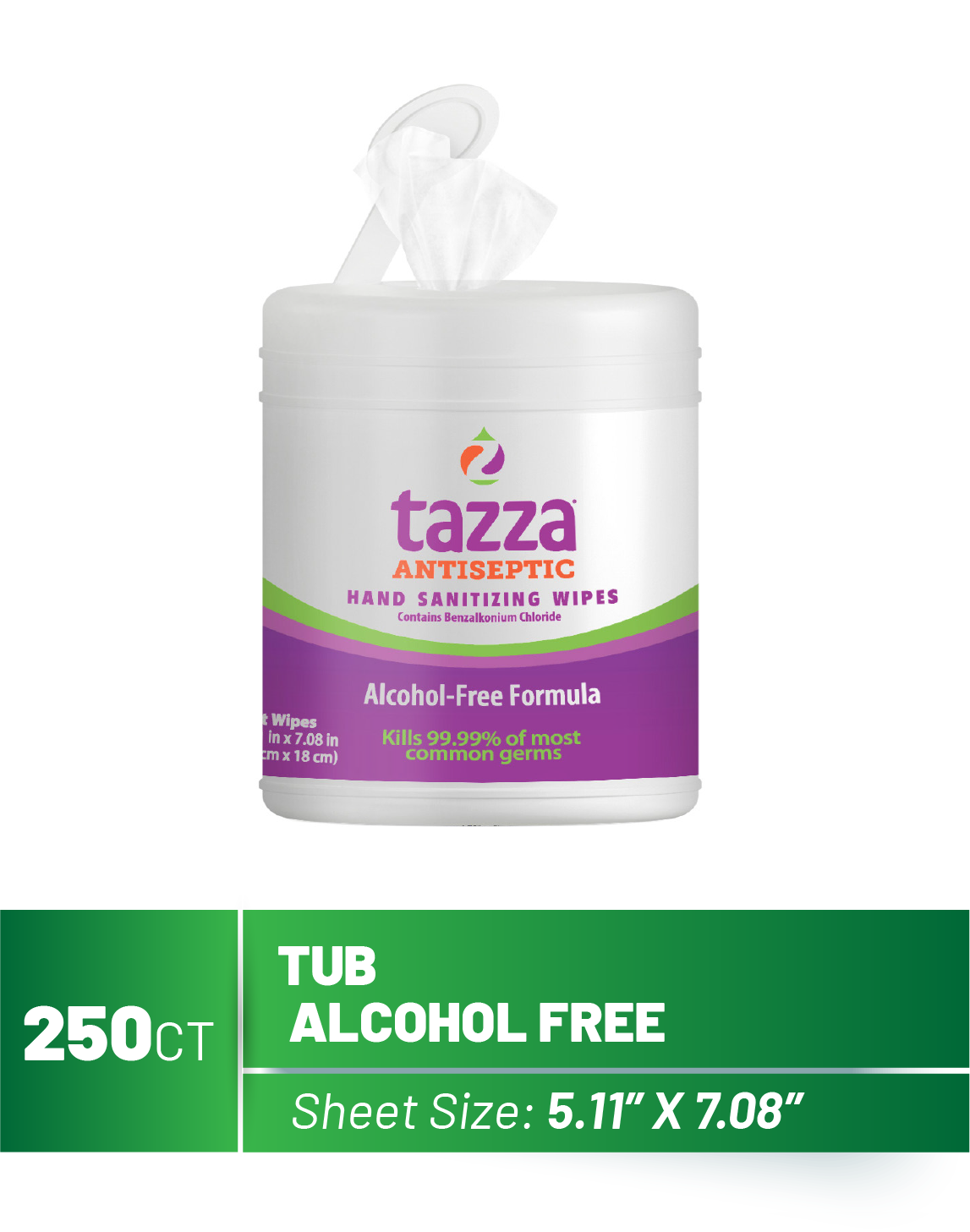 Tazza Alcohol Free Antiseptic Hand & Surface Disinfectant Wipes - 250ct Tubs
